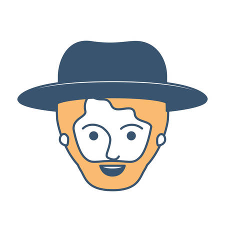 man face with hat and short hair and beard in color sections silhouette vector illustrationのイラスト素材