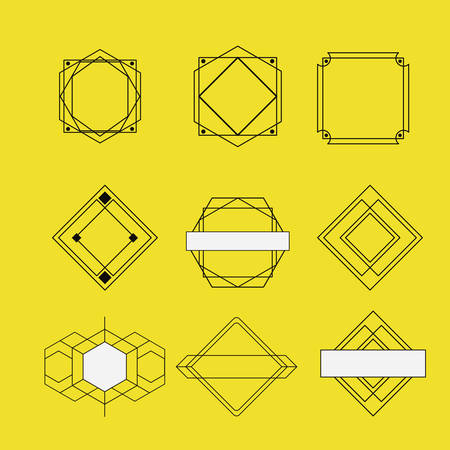 Retro vintage insignias sketch set in monochrome silhouette on yellow background vector illustration.のイラスト素材