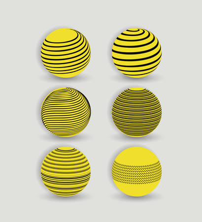 Abstract logo globe icon set with black lines in yellow circle vector illustration.のイラスト素材