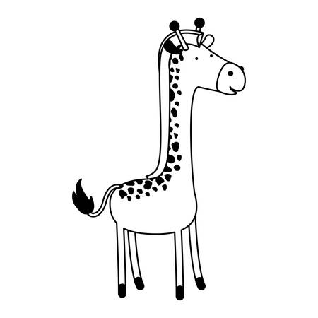 Giraffe cartoon black silhouette in white background vector illustration.のイラスト素材