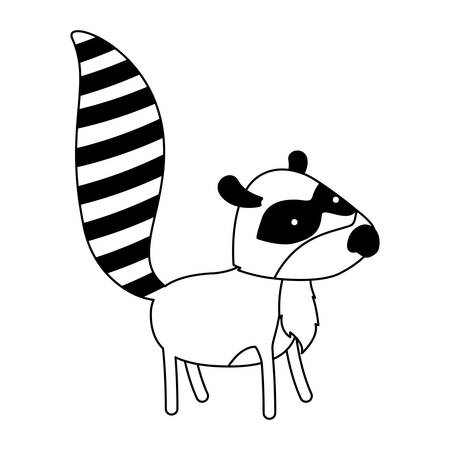 Raccoon cartoon black silhouette in white background vector illustration.のイラスト素材