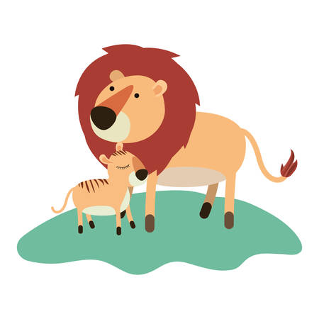 Cartoon lion and cub over the grass.のイラスト素材