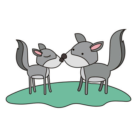 Wolves couple over the grass.のイラスト素材