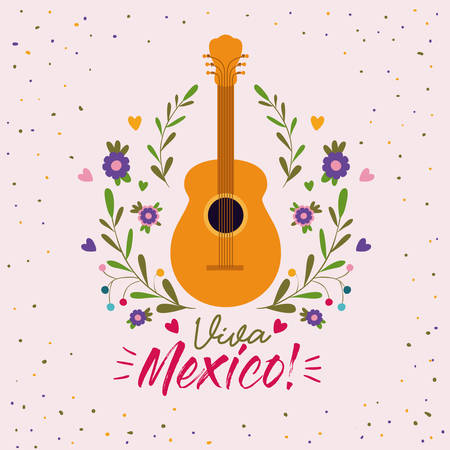 Viva mexico colorful poster with acoustic guitar vector illustrationのイラスト素材