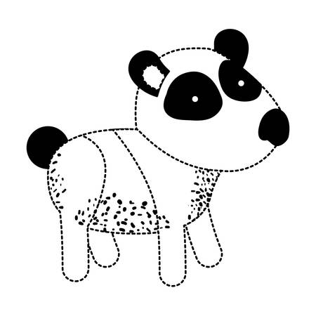 panda cartoon in black dotted silhouette vector illustrationのイラスト素材