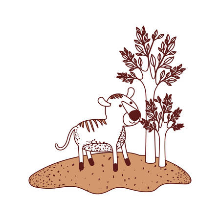 Tiger cartoon in forest next to the trees in color sections silhouette vector illustration.のイラスト素材