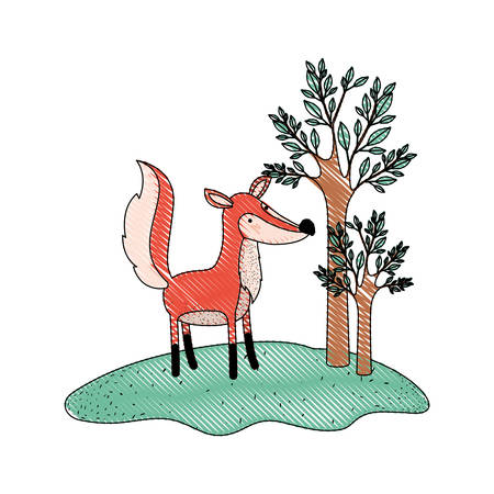 Fox in forest next to the trees vector illustrationのイラスト素材