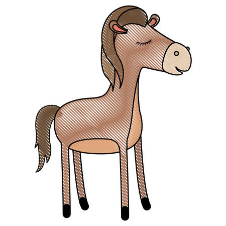 mare cartoon with closed eyes expression in colored crayon silhouette vector illustrationのイラスト素材