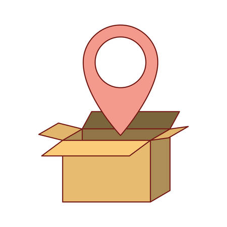 opened cardboard box with map pointer on top in colorful silhouette vector illustrationのイラスト素材