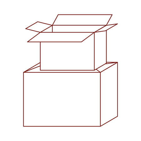 Cardboard box stacked in dark red contour vector illustrationのイラスト素材
