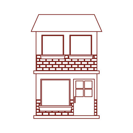 House facade of two floor in dark red contour vector illustrationのイラスト素材