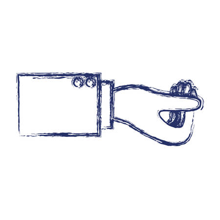 Business hand side view gesture get in dark blue blurred silhouette vector illustrationのイラスト素材