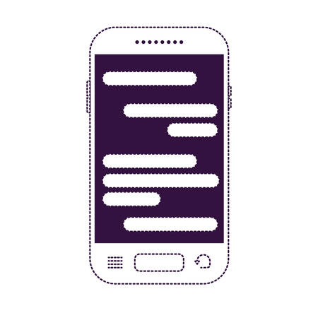 smartphone with chat text in screen in purple dotted silhouette vector illustrationのイラスト素材