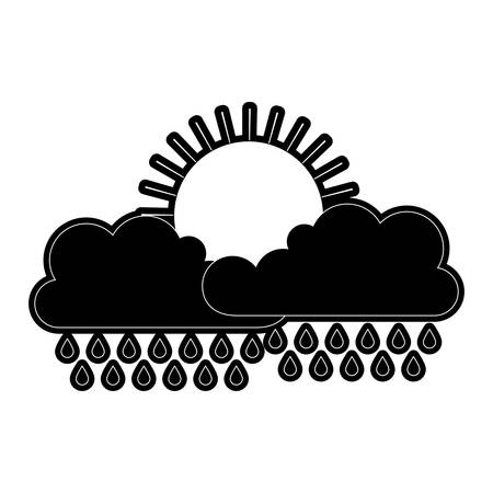 Sun and cloud with rain in black silhouette vector illustrationのイラスト素材