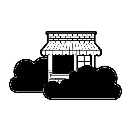 Store facade with clouds in black silhouette vector illustrationのイラスト素材