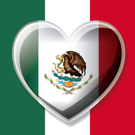 mexican flag colorful silhouette with 3D heart over emblem vector illustrationのイラスト素材