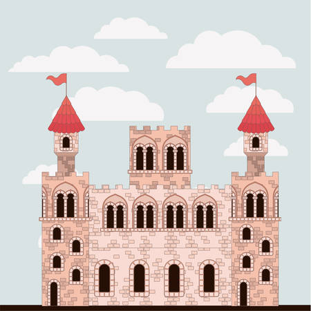 pink castle of fairy tales with colorful sky background vector illustrationのイラスト素材