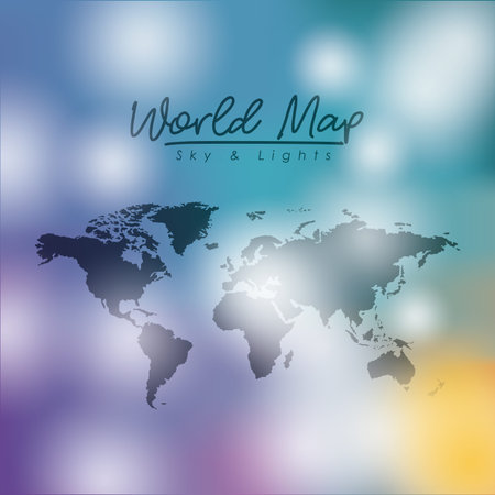World map sky and lights in degraded colorful silhouette illustration.のイラスト素材