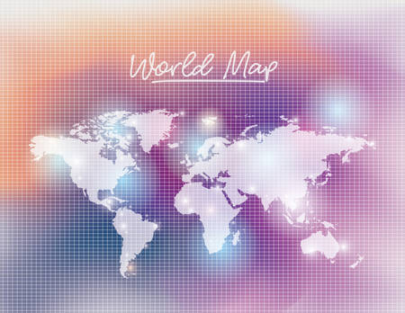 world map in white color and grid background orange degraded to purple vector illustrationのイラスト素材
