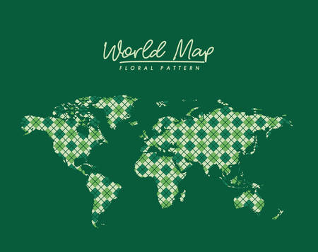 World map floral pattern with diamond forms on green background vector illustration.のイラスト素材