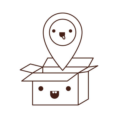 opened  cardboard box with map pointer on top in monochrome silhouette vector illustrationのイラスト素材