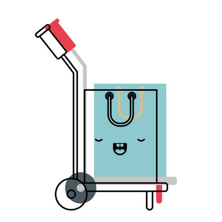 Hand truck with kawaii shopping bag in watercolor silhouette vector illustration.のイラスト素材