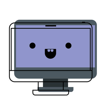 kawaii desktop computer in watercolor silhouette vector illustration.のイラスト素材
