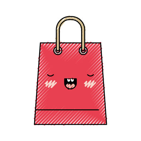 Trapezoid kawaii shopping bag icon with handle in colored crayon silhouette vector illustration.のイラスト素材