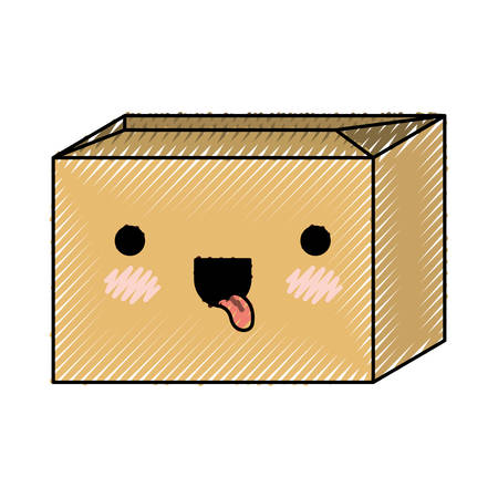 Sealed kawaii cardboard box in colored crayon silhouette vector illustration.のイラスト素材