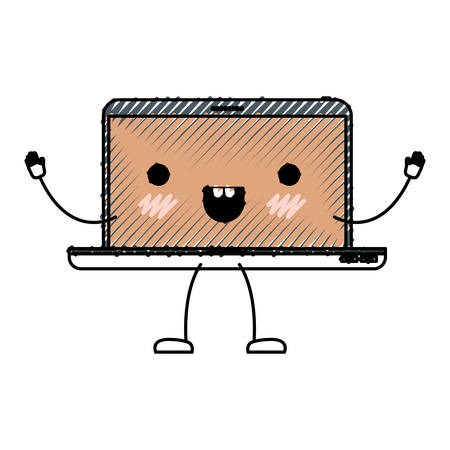 Animated laptop computer in colored crayon silhouette vector illustrationのイラスト素材
