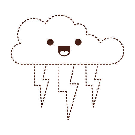 kawaii cloud with lightnings in monochrome dotted silhouette vector illustrationのイラスト素材
