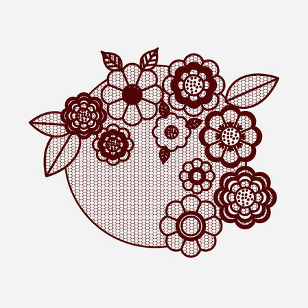Floral lace ornament circular in monochrome silhouette vector illustration.のイラスト素材