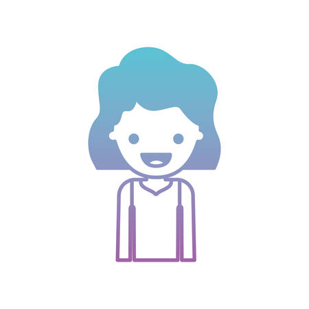 half body people with girl in t-shirt long sleeve and short wavy hair in degraded blue to purple color silhouette vector illustrationのイラスト素材
