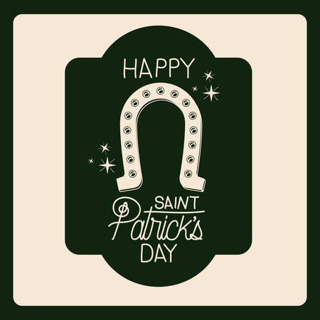 poster happy saint patricks day of emblem with horseshoe in green color silhouette vector illustrationのイラスト素材