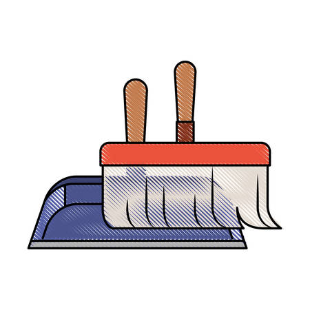 Dustpan and hand broom in closeup in colored crayon silhouette vector illustrationのイラスト素材