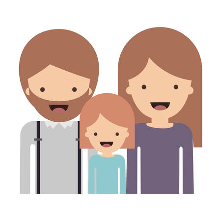 Half body people with man with beard and girl and woman with long straight hair in colorful silhouette without contour vector illustrationのイラスト素材