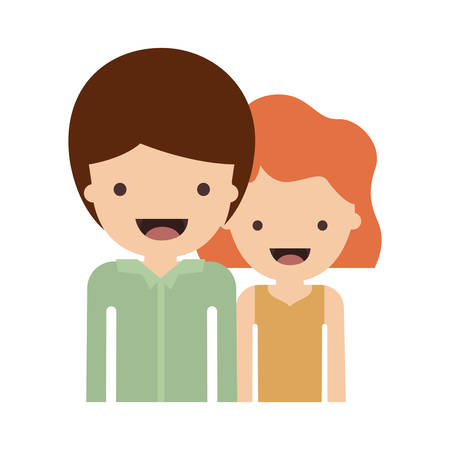 Half body people with boy in shirt long sleeve and short hair and girl in t-shirt sleeveless and short wavy hair in colorful silhouette without contour vector illustrationのイラスト素材