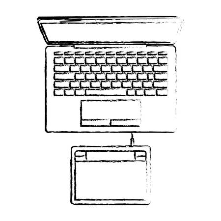 desktop computer draw keyboard digital design screen digitizer tablet vector illustrationのイラスト素材