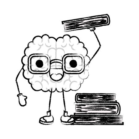 brain character learning book mind intelligence neurology fun cartoon caricature comic graphic vector illustrationのイラスト素材
