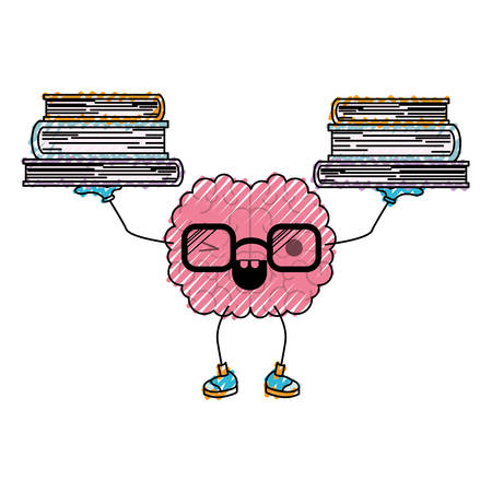 A brain cartoon character expression mind intelligence neurology fun caricature comic graphic vector illustrationのイラスト素材