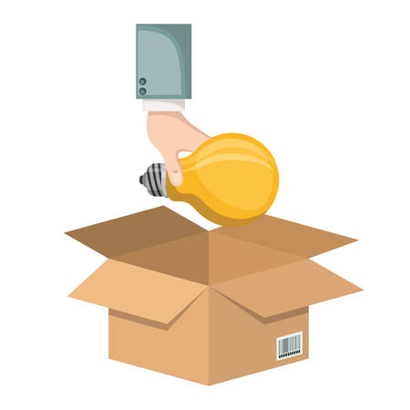 Box with hand and bulb light vector illustration designのイラスト素材