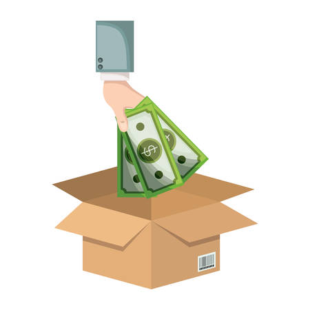 Hand saver depositing bills in box icon vector illustration designのイラスト素材