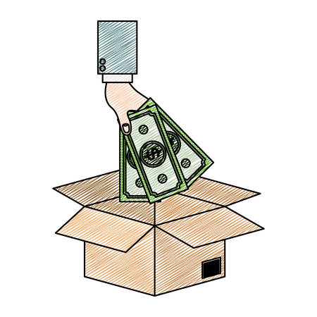hand saver depositing bills in box icon vector illustration designのイラスト素材