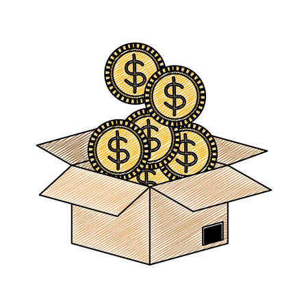 box carton with coins money isolated icon vector illustration designのイラスト素材