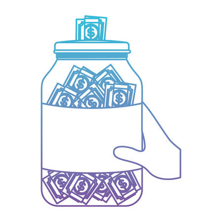 Hand with glass jar with bills illustration designのイラスト素材