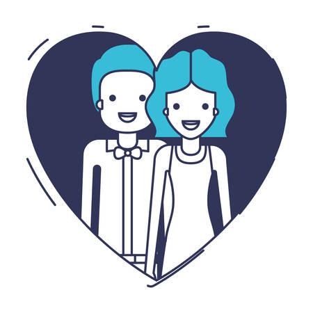 couple inside heart characters vector illustration designのイラスト素材