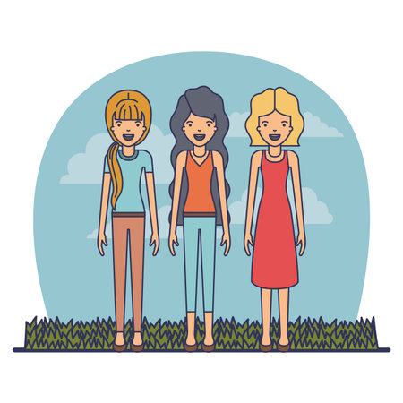 group of elegant women in the field avatars vector illustration designのイラスト素材