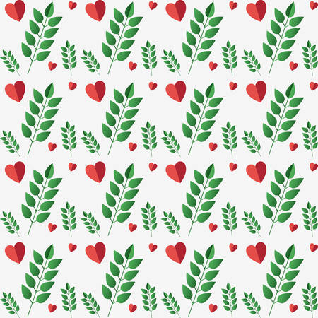 Hearts pattern with leafs plant vector illustration designのイラスト素材