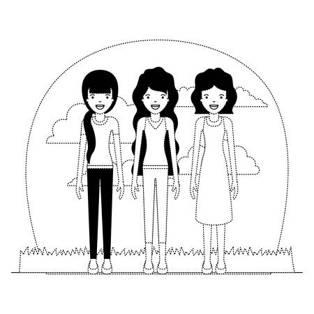 group of elegant women in the field avatars vector illustration designのイラスト素材