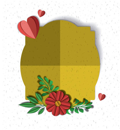 Cute frame with flowers and hearts craft vector illustration designのイラスト素材